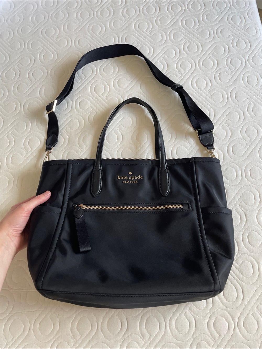 kate spade Black Nylon Tote with Gold-Tone Logo and Zip